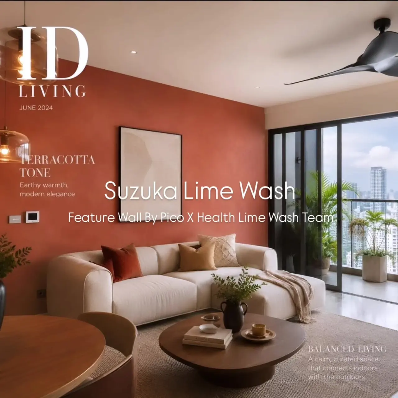 Terracotta limewash condo feature wall at Tanjong Rhu, hand-applied Suzuka Verosa limewash by Pico X Health Painting Singapore