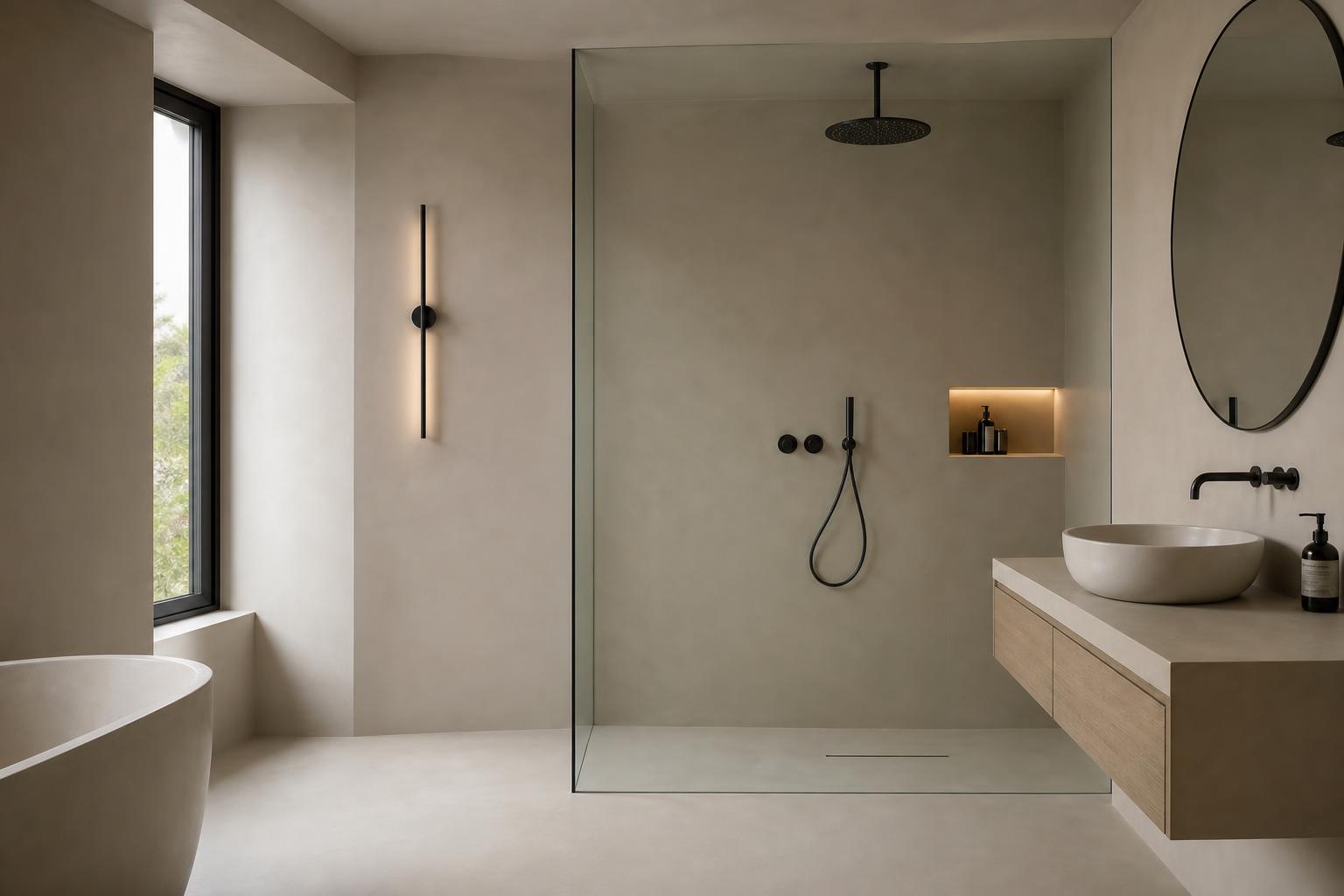 Singapore microcement bathroom with continuous plaster walls and plaster floor by Pico X Health