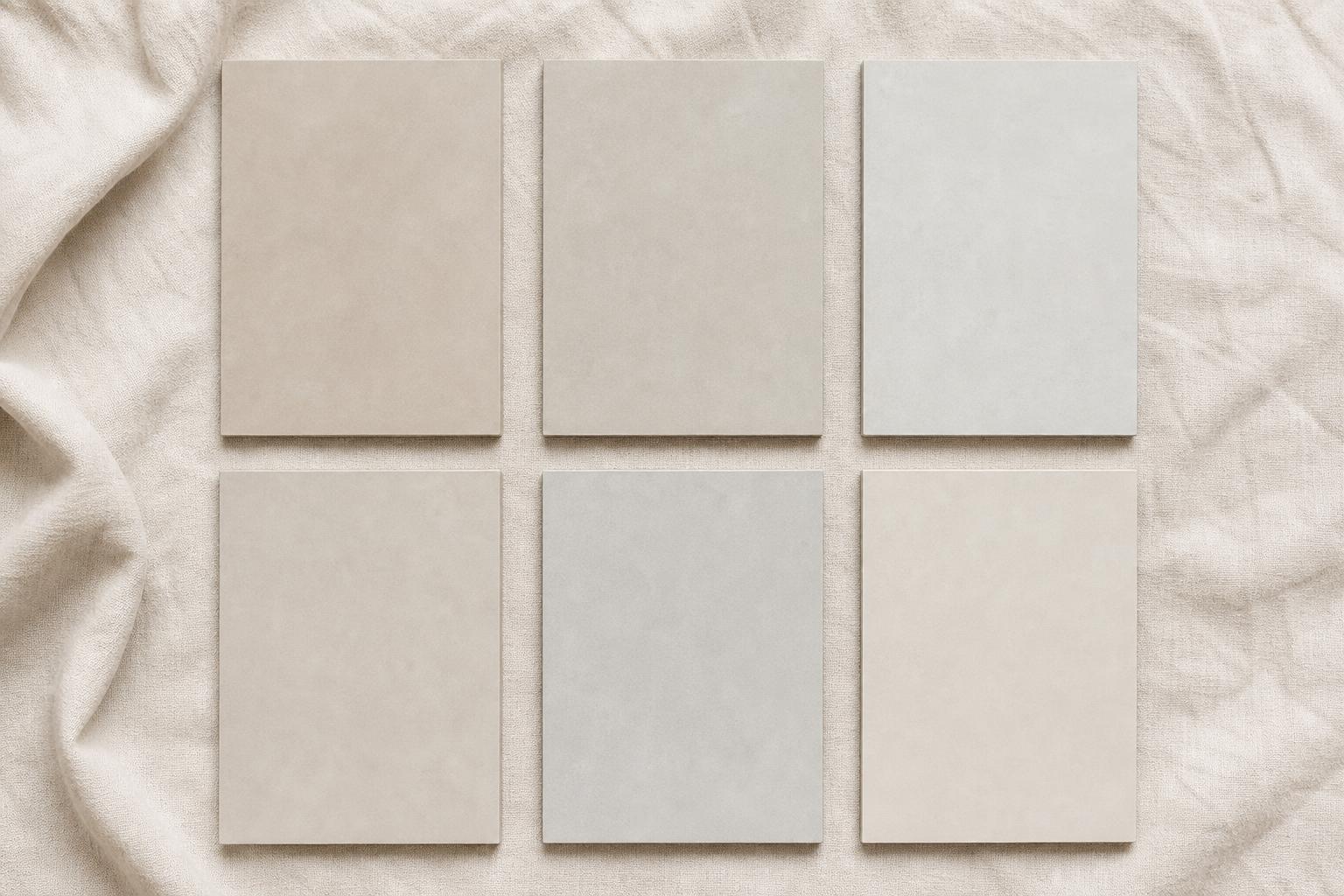 Eight Milky Cream tones of microcement-look SPC vinyl flooring laid as a grid — Pico X Health