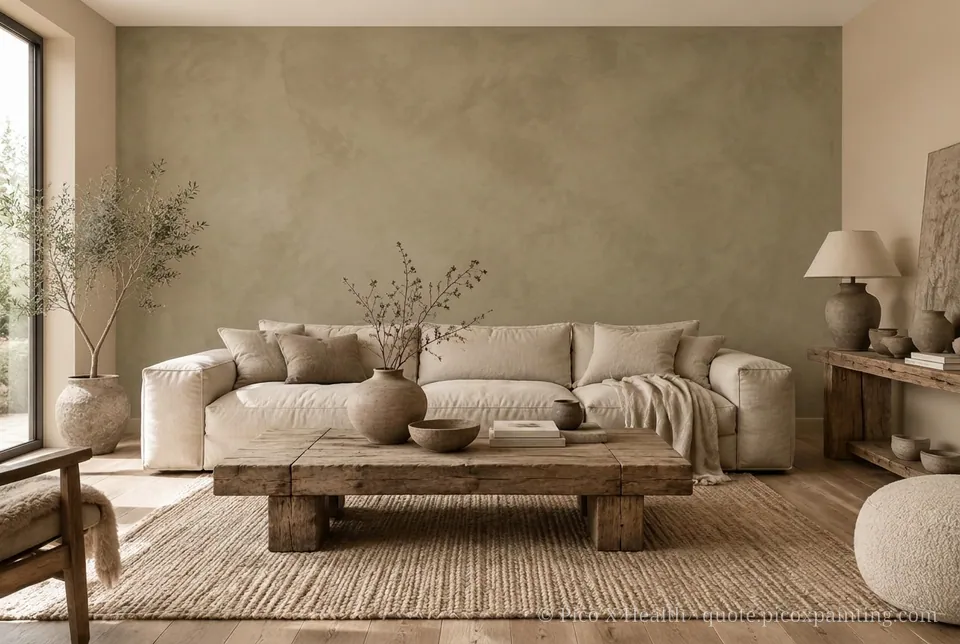 Raw Luxury Rich / Statement living room — Gush Core/Care Coffee Beam (NE015B) walls with a Raffles Military Gray limewash feature wall and Raw Luxury furnishings